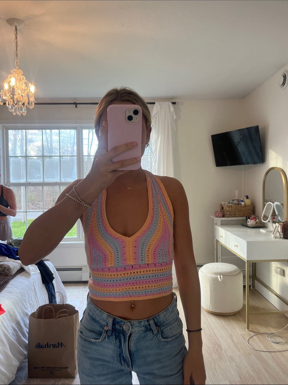 Hollister Pastel Crochet Halter Tank Top - Pink, Yellow, Blue, Purple